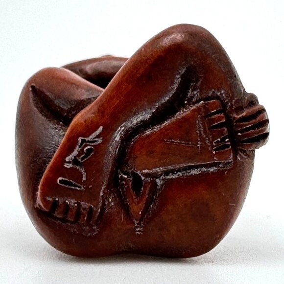 Ojime Bead Netsuke Woman Lady Geisha Hand-Carved Boxwood Signed Figurine 1.25" - Picture 6 of 8